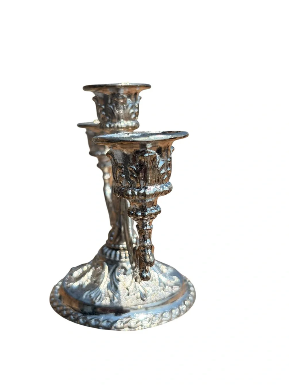 Ornate Silver Three-Arm Candelabra Decorative Centerpiece